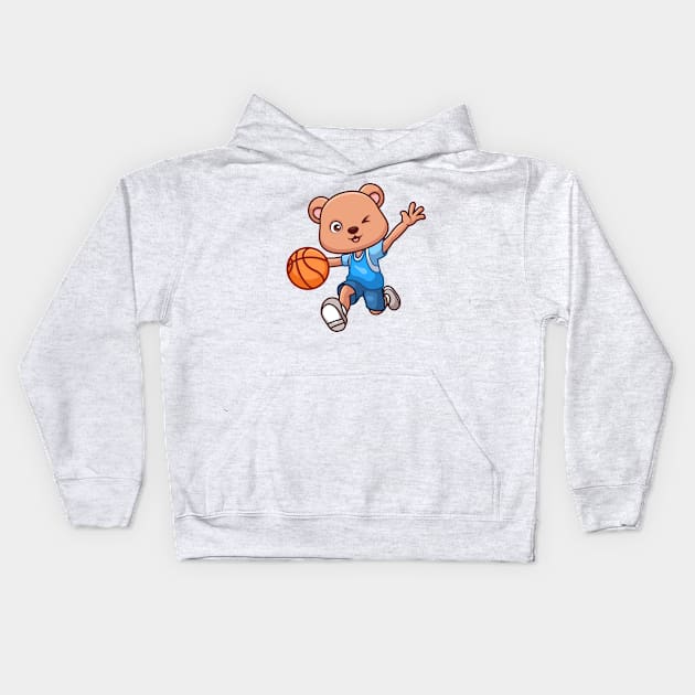 Basketball Bear Cute Cartoon Kids Hoodie by GumregaStd